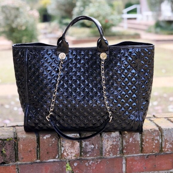 Caroline Hill Melissa Black Patent Leather Tote Handbag - Picture 4 of 11